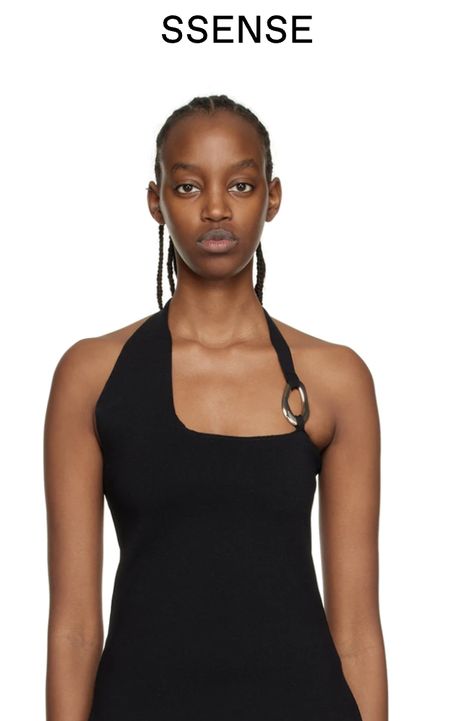 https://www.ssense.com/en-jp/women/product/sir/black-aude-asymmetric-tank-top/11664471 Asymmetrical Knit Top, Assymetrical Top, Sewing Aesthetic, Megan Elizabeth, Asymmetrical Tank Top, Cut Out Top, Winter Trends, Asymmetrical Tops, Off Shoulder Tops