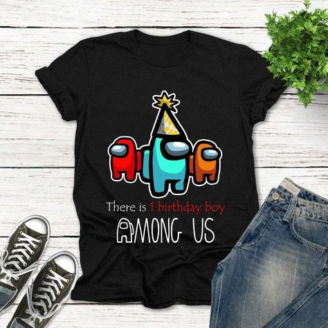 Among Us Birthday Shirt, Family Birthday Shirts, 5th Birthday Party Ideas, Boy Birthday Party Themes, Bday Party Theme, Birthday Tshirts, Valentines School, Vinyl Shirts, Family Birthdays