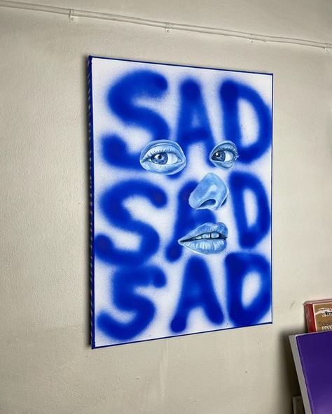 Art On Canvas Aesthetic, Spraypaint Art Ideas, Acrylic Projects Diy, Creative Canvas Ideas, Blue Art Aesthetic, Art Canvas Ideas, Blue Paintings On Canvas, Cool Canvas Art, Blue Canvas Painting