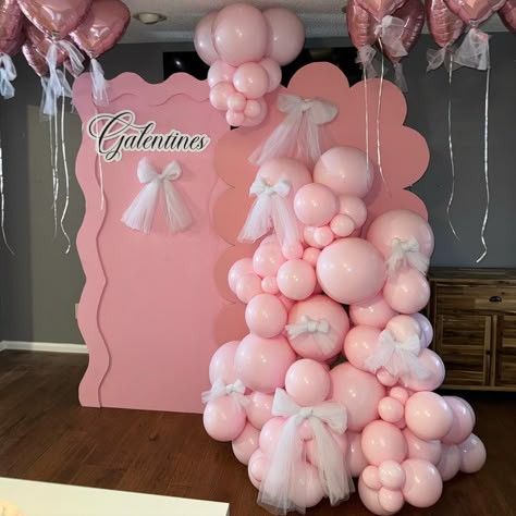 Happy Friday 🎀 Anyone else love hosting Galentine’s 💕 #galentinesday #galentines #valentines #gals #valentinesday #friendship | Instagram Coquette Balloon Garland, Coquette Birthday Backdrop, Pink Balloon Decorations, Pink Photobooth, Galentines Valentines, Pink Event, Coquette Birthday, Pink Birthday Decorations, Happy Birthday Decor