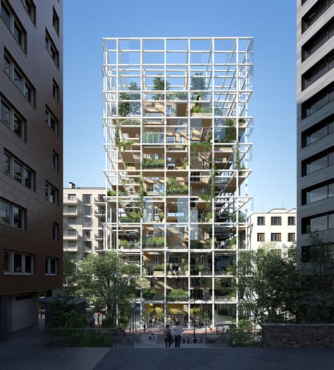 MVRDV - Residential building - Paris on Behance Grid Architecture, Paris Buildings, Studios Architecture, Green Architecture, Social Housing, Affordable Housing, Facade Design, Green Building, Residential Building