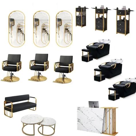 Whatsapp +86 13927052950 Black And Gold Salon, Barber Shop Equipment, Furniture Modern Design, Gold Salon, Barber Shop Chairs, Hair Salon Equipment, Barber Shop Interior, Beauty Chair, Salon Styling Chairs