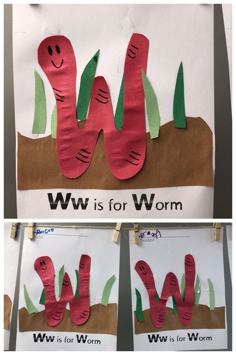 W is for Worm, Alphabet art, Alphabet craft, preschool letters W Art Projects For Preschool, W Letter Craft Preschool, Large Group Letter Activities Preschool, Letter P Handprint Craft, Letter W Crafts For Toddlers, W Is For Craft, Letter E Preschool Crafts, Y Is For, W Is For