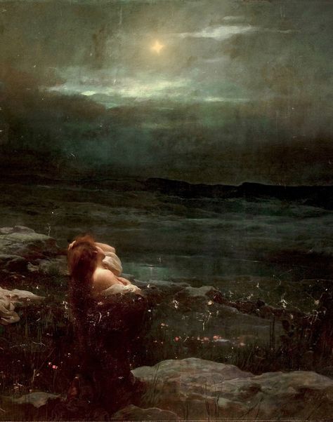 Aqua Regia — Morning star (1898) by Franciszek Żmurko... The Lady Of Shalott, Moonlight Painting, Rennaissance Art, Star Painting, Pre Raphaelite, Virginia Woolf, Old Paintings, Aesthetic Painting, Morning Star