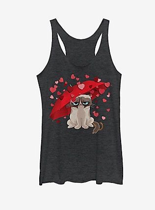 Grumpy Cat Raining Hearts Womens Tank, BLK HTR Grumpy Cat Valentines, Raining Hearts, Grumpy Cat Christmas, F2 Savannah Cat, Cat Women, Cat Tanks, Meme Comics, Wallet Minimalist, Red Umbrella