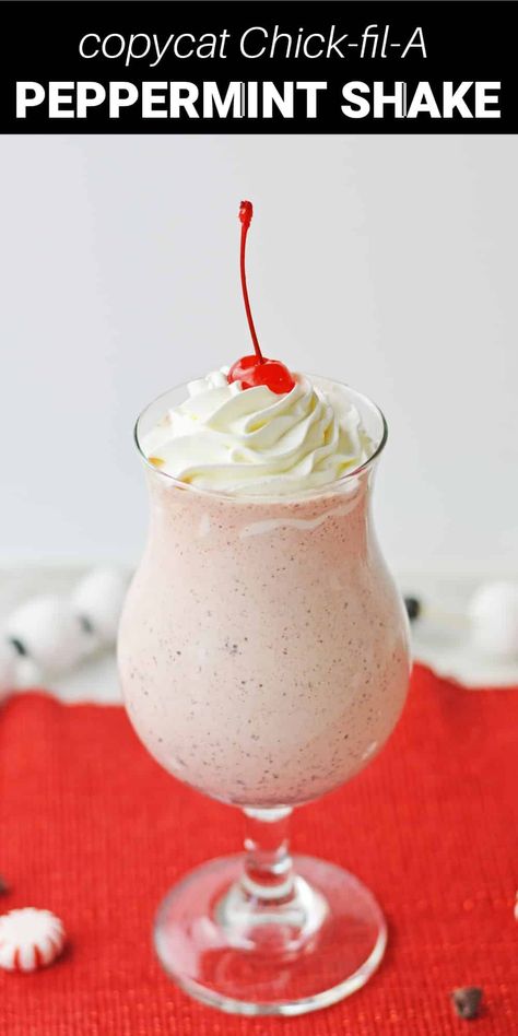 Clean Simple Eats White Chocolate Peppermint Protein Shake, Peppermint Shake Chick Fil A, Peppermint Shake Recipe, Copycat Chick Fil A Peppermint Milkshake, Candy Cane Milkshake, Peppermint Milkshake Recipe, Peppermint Protein Shake, Peppermint Chip Milkshake, Copycat Drinks