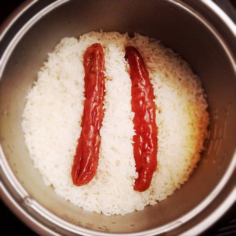 Chinese Sausage Rice, Lap Cheong Recipe, Chinese Sausage Recipes, Cheong Recipe, Cured Pork Belly, Stove Top Rice, Rice Asian, Lap Cheong, Sausage Rice