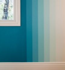 Colorwashed ombre wall stripes Ombre Striped Wall, Ombre Ceiling, Ombré Walls, Striped Accent Walls, Painting Stripes On Walls, Wall Stripes, Rainbow Walls, Wellbeing Centre, Ombre Art