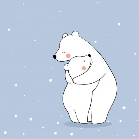 Polar bear and baby hug with love in sno... | Premium Vector #Freepik #vector #family #animal #cute #bear Pinguin Illustration, Polar Bear Drawing, Hugging Drawing, Hug Illustration, Panda Illustration, Baby Hug, 동화 삽화, Cat Hug, Baby In Snow