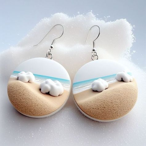 Beach Polymer Clay, Snow At The Beach, Polymer Clay Designs, Beach Themed Crafts, Clay Designs, Cup Art, Seashell Jewelry, Bella Vista, How To Make Rings