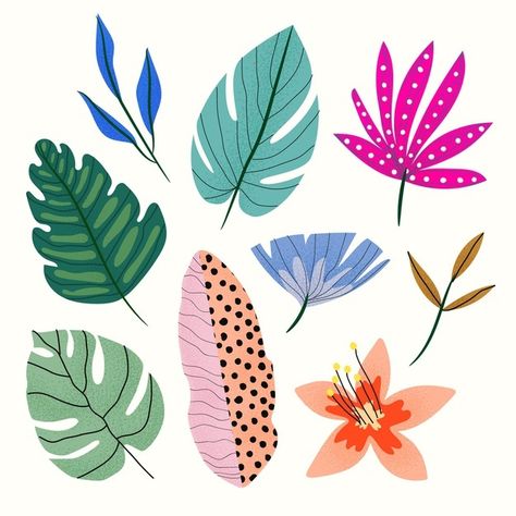 Tropical Flowers Illustration, Tropical Leaves Illustration, Wal Art, Leaves Illustration, Leaf Illustration, Leaf Drawing, Tropical Art, Flower Doodles, Plant Illustration