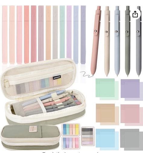 That girl clean girl aesthetic, organize your life, aesthetic office supplies, become that girl. Green Office Supplies, Aesthetic School Supplies, Girl School Supplies, Pastel Highlighter, Cute Pencil Case, Aesthetic School, Pen Set Gift, College Essentials, Journaling Kits