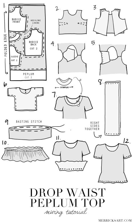 Merrick's Art // Style + Sewing for the Everyday Girl: DIY FRIDAY: GINGHAM DROP WAIST PEPLUM TOP tutorial and pattern Free Long Sleeve Shirt Patterns, Long Sleeve Shirt Pattern, Birthday Fabric, Sewing Top, Fabric Shopping, Sewing Tops, Sew Ins, Sewing Patterns Girls, Make Your Own Clothes