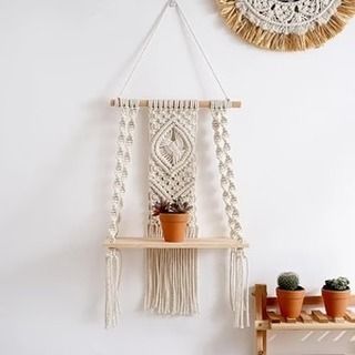 hippieartzone Wall Tapestry - Boho Style Wall Hanging Shelf Give Relaxing Ambience Macrame Storage, Tapestry Hanger, Wall Hanging Shelf, Macrame Shelf, Creative Organization, Wall Hanging Shelves, Macrame Wall Decor, Plant Display, Hanging Shelf