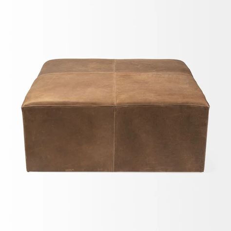 Enloe 36'' Wide Genuine Leather Square Cocktail Ottoman Leather Ottoman Coffee Table, Brown Leather Top, Ottoman Coffee, Cube Ottoman, Table Sofa, Square Ottoman, Square Body, Cocktail Ottoman, Ottoman Coffee Table