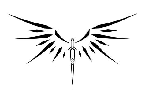 Winged sword Single Line Animal Tattoo, Fantasy Crest, Fantasy Symbols, Wings Symbol, Sd Logo, Tato Flash, Fantasy Logo, Tato Minimal, Cool Symbols