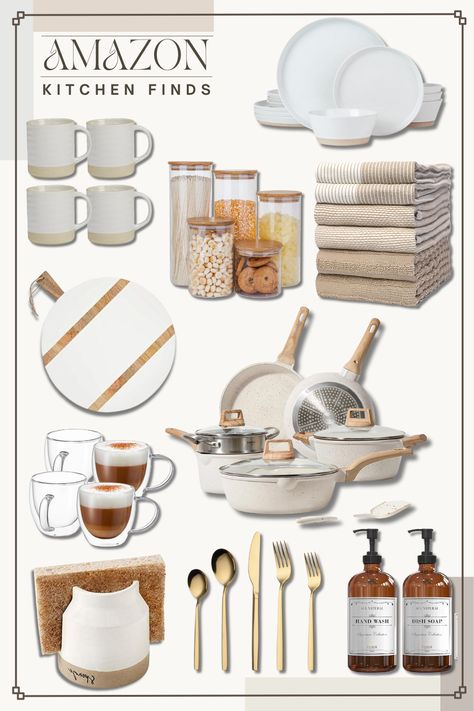 Discover ten Amazon's Beige Kitchen Essentials, elevating your culinary space with inviting warm tones. Uni Apartment, Hand Wash Dishes, Boho Kitchens, Amazon Purchases, Kitchen Decor Apartment, Beige Kitchen, Amazon Favorites, Kitchen Must Haves, Boho Kitchen