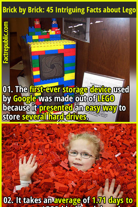 01. The first-ever storage device used by Google was made out of LEGO because it presented an easy way to store several hard drives. #lego #games #didyouknow #interesting #playing #kids #children Lego Builds Ideas, Lego Ideas To Build, Lego City Display, Lego Jewelry, Brick By Brick, Fact Republic, Lego Games, Lego Store, Lego Castle