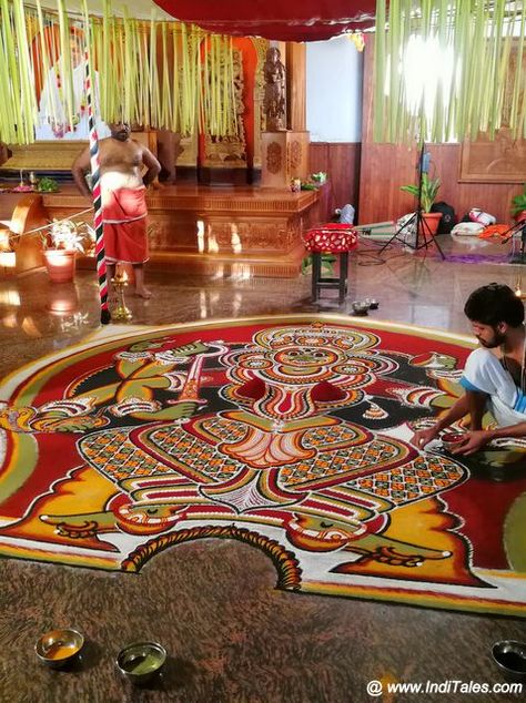 Final stages of Bhadrakali Kolam for Kalamezhuthum Pattum India Tourist, Places To Visit In India, India Travel, The Temple, Tourist Attraction, Kerala, Ritual, Travel Blog, Temple