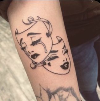 Faces Tattoo Design, Drama Faces Tattoo, Drama Face Tattoo, Drama Faces, Face Tattoo Ideas, Faces Tattoo, Cholo Tattoo, Small Dope Tattoos, Face Tattoos For Women