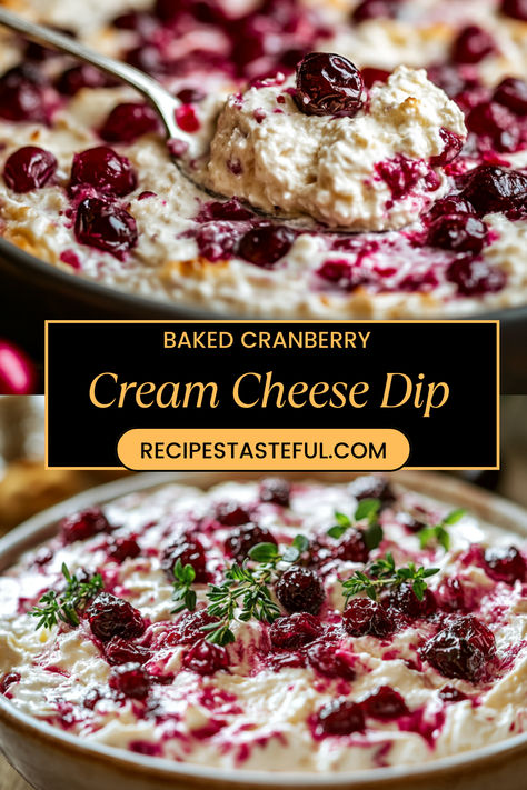 Elevate your appetizer game with Baked Cranberry Cream Cheese Dip! This creamy, savory dip blends rich cream cheese with tangy cranberries for a deliciously festive treat. Perfect for holiday parties or family gatherings, it’s easy to prepare and pairs wonderfully with crackers or toasted bread. Warm and bubbly, this dip is sure to be a crowd-pleaser. Save this pin for a delightful, flavorful dip that adds a touch of holiday cheer to any occasion Cheese Dip For A Crowd, Baked Cranberry Cream Cheese Dip With A Golden Crust, Cranberry Cream Cheese Appetizer Thanksgiving Appetizers, Baked Cranberry Cream Cheese, Baked Cream Cheese And Cranberry Dip, Cranberry Cracker Dip, Orange Cranberry Cream Cheese Dip, Baked Cranberry Cheese Dip, Cream Cheese And Cranberry Appetizer