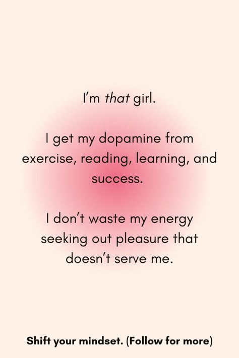 Ready to become that girl? Get inspired to elevate your life by focusing on self-growth, dopamine from healthy habits like exercise, reading, and learning. Stop wasting energy on things that don't serve you. Tap into your power, and embrace a mindset shift towards success and well-being. This pin will motivate you to be the best version of yourself. Follow Glow Up Girl for more mindset, wellness, and lifestyle tips to level up your journey. #MindsetShift #GlowUpJourney #SelfGrowth #HealthyHabits #DopamineDetox #SuccessMindset #WellnessJourney #Empowerment #WomenInspiration #GlowUpGirl Hair Growth Motivation, That Girl Mentality, That Girl Mindset, It Girl Mindset, Becoming That Girl, That Girl Motivation, Focused Girl, Girl Boss Quotes Motivation, 2025 Mindset