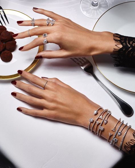 It’s never too much. What’s your stacking limit?  #Messika #MessikaJewelry #MyTwinByMessika Jewellery Photography Inspiration, Van Cleef And Arpels Jewelry, Creative Jewelry Photography, Jewelry Photography Styling, Return To Tiffany, Jewelry Editorial, Women Jewellery, Jewelry Photoshoot, Hand Accessories