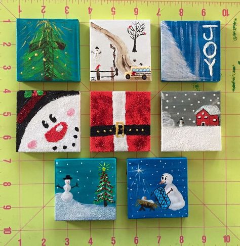 Christmas Small Painting Ideas, Small Canvas Paintings Christmas, Christmas Painting With Kids, Small Canvas Christmas Paintings, Simple Christmas Canvas Painting Ideas, Small Christmas Canvas Paintings, Small Canvas Christmas Crafts For Kids, Small Canvas Art Christmas, Mini Christmas Paintings Easy