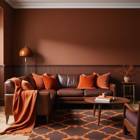 27 Stunning Burnt Orange Living Room Ideas for a Warm and Inviting Space - Style Zuri Orange Accent Wall Living Room, Burnt Orange Living Room Ideas, Orange Accents Living Room, Orange Living Room Walls, Burnt Orange Living Room Decor, Orange Living Room Ideas, Orange Leather Sofas, Orange Accent Walls, Burnt Orange Living Room