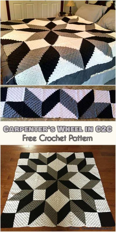 OMG Crochet C2C Carpenter's Wheel in C2C Free Pattern #freecrochetpatterns #crochetblanket Crochet Quilt Pattern, C2c Crochet Blanket, Beau Crochet, Confection Au Crochet, Crochet For Beginners Blanket, Crochet Quilt, C2c Crochet, Crochet Simple, Crochet Afghans