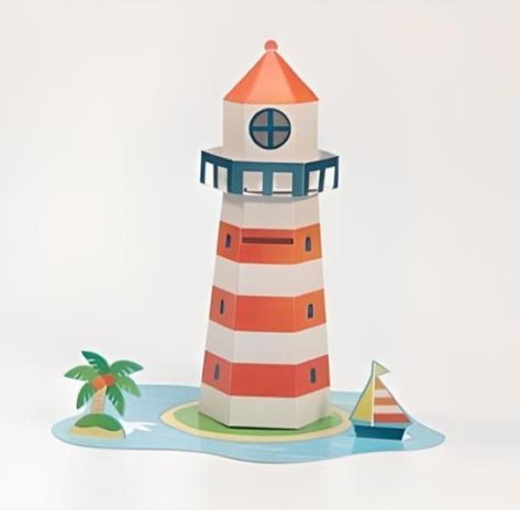 PAPERMAU: An Easy-To-Build Miniature Lighthouse Paper Model For Kids by Sasatoku