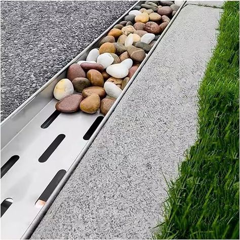 Amazon.com: French Drain Kit for Yard, 6.7 Inches Wide Channel Drain Pipe Outdoor Trench Drainage System with Metal Grate/ Plate, Driveways Concrete Shower Diverter Rain Gutter ( Color : Silver , Size : 100x22x25 : Tools & Home Improvement Outdoor Drainage Ideas, French Drain Landscaping, Gutter Alternatives, French Drain Ideas, Drainage Solutions Landscaping, Exterior Facelift, Yard Drain, Gutter Drainage, Gutter Colors