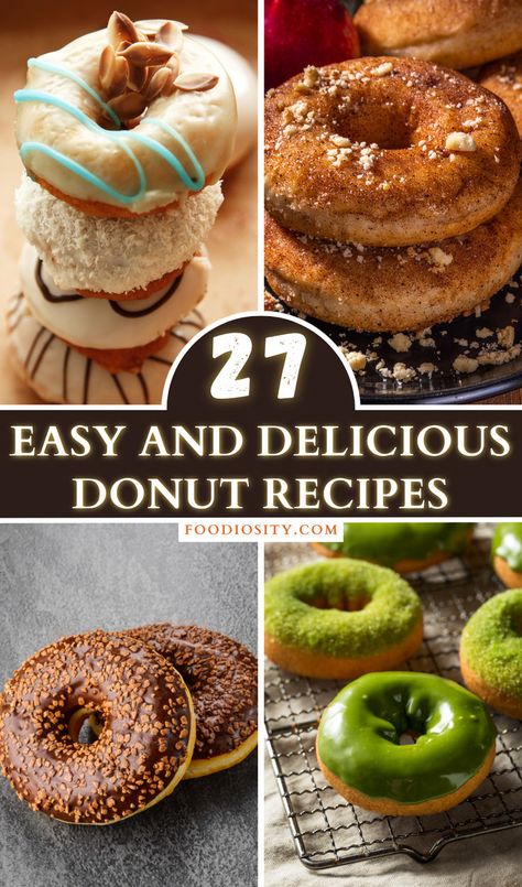 Indulge your sweet tooth with 27 easy and delicious donut recipes! From classic glazed to inventive flavors, these homemade treats are perfect for any donut lover. Click now to start baking your way to donut heaven! #DonutRecipes Old Fashioned Glazed Donut Recipe, Cake Donut Flavors, Christmas Baked Donut Recipes, Donut Pan Recipes Easy, Doughnut Toppings Ideas, Gf Donut Recipe, Tiger Tail Donuts Recipe, Unique Donut Flavors, Doughnut Flavor Ideas