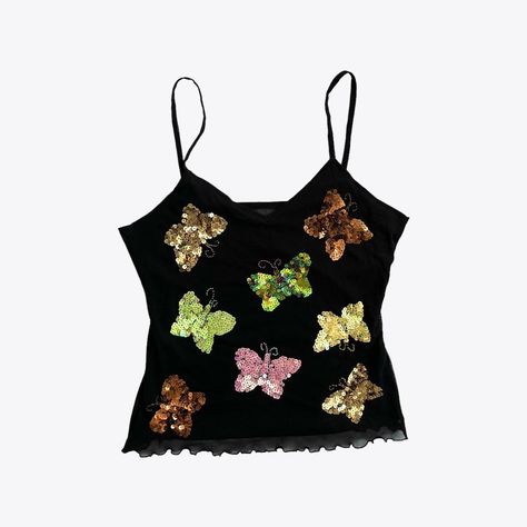 Vintage 00s / y2k sequin butterfly going out top.... - Depop Vintage Blumarine, Sequin Butterfly, Y2k Tops, Digital Closet, Going Out Tops, Dream Wardrobe, Sequin, Going Out, Wardrobe