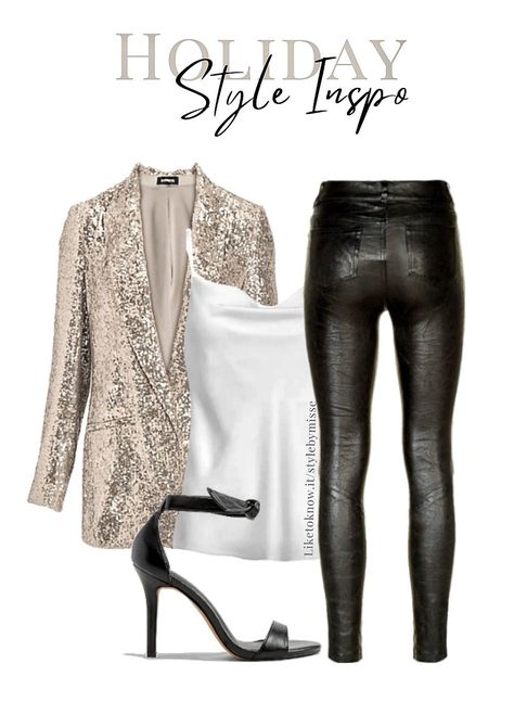 Nye Outfits Casual Jeans, Party Blazer Women, Glitzy Glam Outfit, Sequin Pants Holiday, Black Sequin Blazer Outfit Party, Sequin Outfits For Women, Sequin Holiday Party Outfit, Holiday Sparkle Outfit, Dressy Holiday Party Outfit