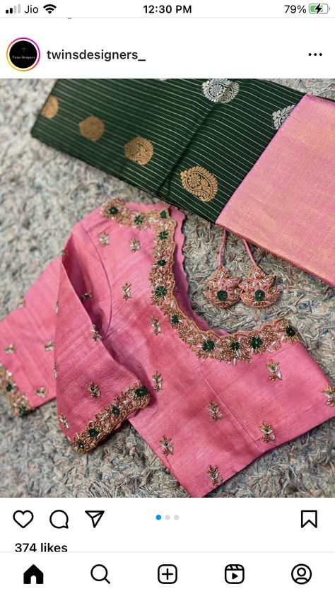 Maggam Work For Pink Colour Blouse, Yuthika Designer Studio, Rose Flower Maggam Work Designs, Maggam Net Work Blouse Designs, Peach Colour Blouse Aari Work, Three Fourth Sleeve Blouse Designs, Pot Neck Maggam Work Designs, Latest Work Blouse Designs, Simple Maggam Work Blouses Latest