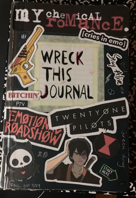 Emo Journal Ideas, Emo Journal, Wreck This Journal Ideas, Emo Crafts, Wreck This Journal Cover, Emo Diy, Wreak This Journal Pages, Trash Journal, Wreck This Journal Everywhere