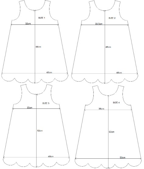 Sewing by Mrs L: A-line dress with Scalloped Hem - FREE PDF PATTERN Pattern For Kids Dress, Doll Dress Sewing Patterns Free, Dress Pattern Pdf Free, Muslin Dress Pattern, Kids Patterns Sewing, Simple Baby Dress Pattern, Kids Dress Sewing Pattern, Download Free Pdf Sewing Patterns Dress, Baby Dress Sewing Pattern