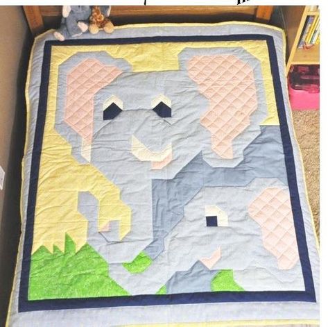 Elephant Baby Quilt Kit | Etsy Patchwork Elephant Pattern Free, Elephant Baby Quilt Pattern Free, Elephant Panel Quilt Ideas, Elephant Quilts Pattern, Giraffe Baby Quilt, Noah’s Ark Quilt, Neutral Baby Blankets, Baby Quilt Kit, Elephant Colour