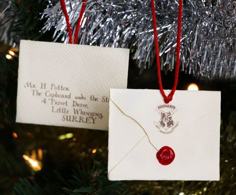 DIY Miniature Hogwarts Letter Christmas Tree Ornament | Harry Potter Holiday Decoration Harry Potter Diy Letter, Diy Harry Potter Decor Christmas, Diy Harry Potter Letters, Harry Potter Christmas Tree Ornaments Diy, Harry Potter Diy Christmas Ornaments, Harry Potter Christmas Tree Decorations, Hogwarts Christmas Tree, Hogwarts Miniature, Harry Potter Diy Ornaments