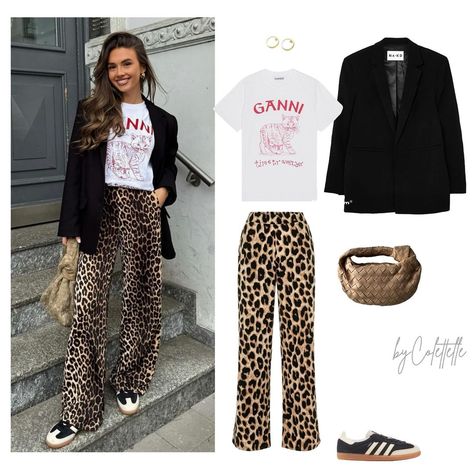 Printed Pants Outfits, Leopard Print Outfits, Leopard Print Jeans, Animal Print Pants, Animal Print Outfits, Tshirt Outfits, Fashion Mode, Looks Style, Mode Inspiration