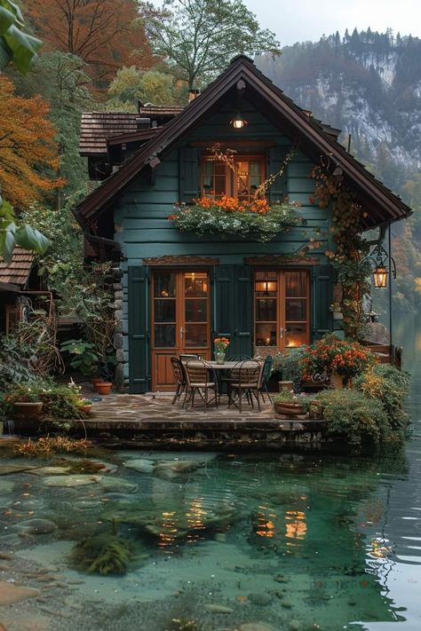 Mystical House Exterior, Teal Cottage, Cozy Cottages, Storybook Homes, Forest Cottage, Fairytale Cottage, Storybook Cottage, Cottage In The Woods, Dream Cottage