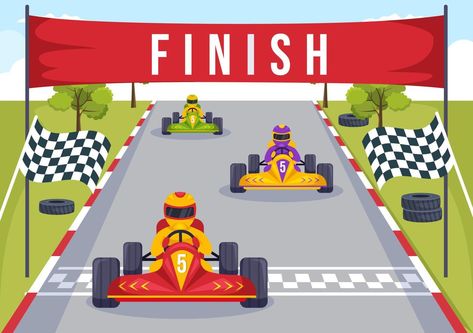 Karting Sport with Racing Game Go Kart or Mini Car on Small Circuit Track in Flat Cartoon Hand Drawn Template Illustration Car Race Illustration, Racing Car Drawing, Race Car Cartoon, Race Car Illustration, Racing Illustration, How To Draw Mario, Race Car Track, Course Automobile, Car Themes