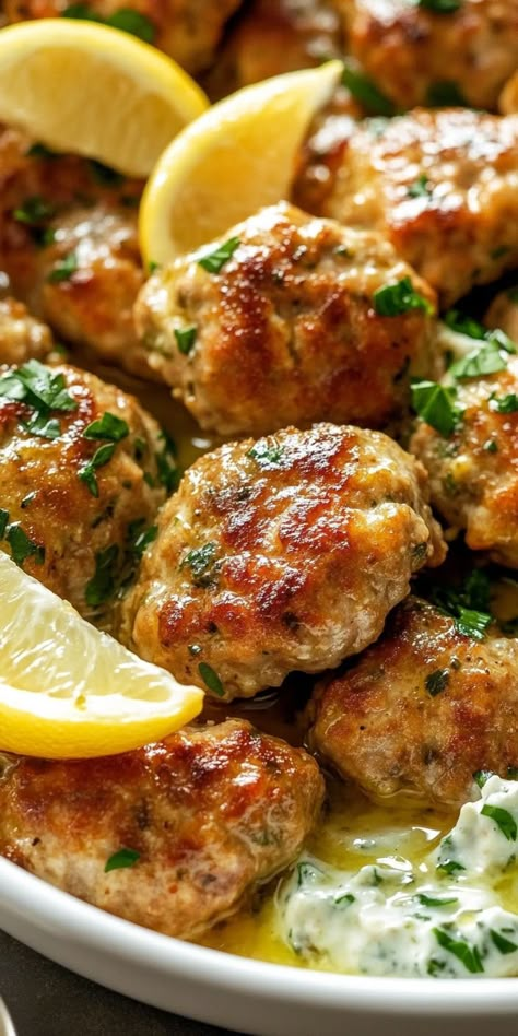 Bring the taste of Greece to your table! These tender Greek Turkey Meatballs served with Tzatziki Sauce are a deliciously healthy option for any occasion! 🥗🍖 Healthy Dinner Recipes Turkey, Family Friendly Mediterranean Meals, Quick Mediterranean Dinner Ideas, Easy Healthy Mediterranean Meals, Garlic Turkey Meatballs, Turkey Meatballs Dinner Ideas, Medeteranian Meatballs, Ground Turkey Dinner Ideas Healthy, Ground Turkey Meatballs Recipes