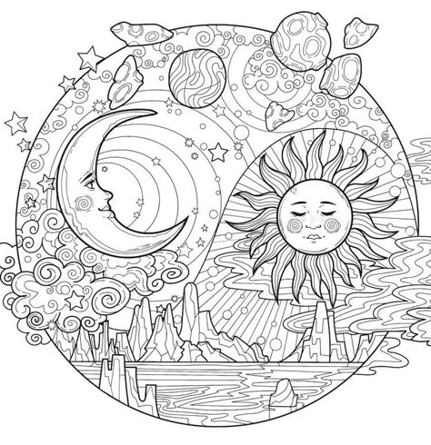 Pretty Coloring Pages, Darkside Tattoo, Concept Tattoo, Printable Coloring Pages For Adults, Free Adult Coloring Printables, Mandala Printable, Moon Coloring Pages, Witch Coloring Pages, Adult Colouring Printables