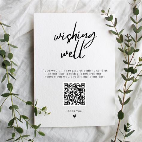 Wishing Well QR Code Sign, Wedding Fund, Honeymoon Fund, Minimalist, Modern, Canva Template, DIY Bride. TWL024 Honeymoon Funds At Wedding, Honeymoon Fund Wording On Invite, Venmo Honeymoon Fund Sign, Honey Moon Fund Qr Code, Honeymoon Fund Qr Code, Honeymoon Fund Wording, Wishing Well Wedding, Wedding Fund, Qr Code Sign