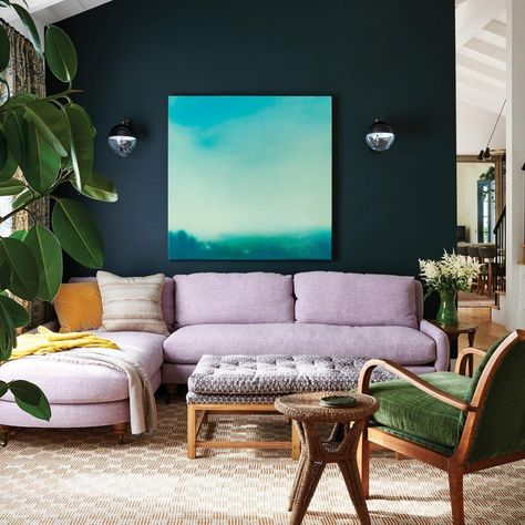 Marc Phillips (@marcphillipsrugs) • Instagram photos and videos Lilac Couch, Lilac Sofa, Lilac Living Room, Colorful Couch, Green Sofa Living Room, Nickey Kehoe, Mediterranean Style Homes, Colourful Living Room, Green Sofa