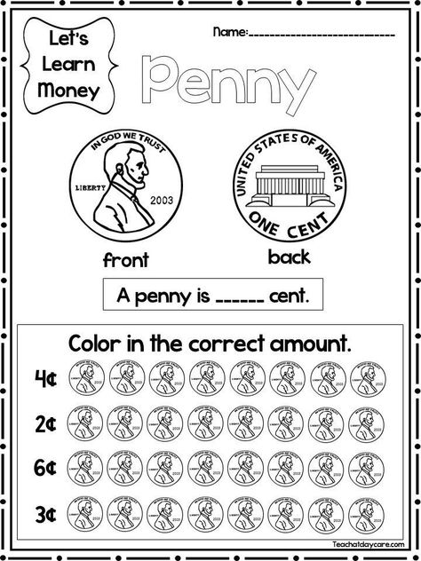 math worksheets Kindergarten Money, Kindergarten Money Worksheets, Money Kindergarten, Learning Money, Teaching Money, Counting Coins, Money Math, Money Worksheets, Fifty Cent