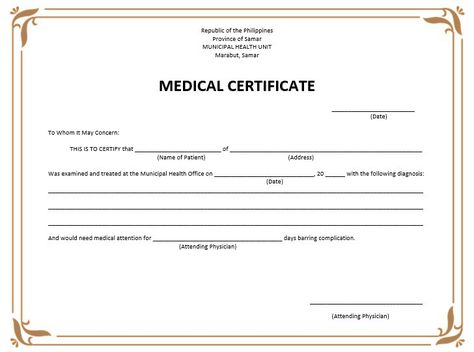 8 Free Sample Medical Certificate Templates - Printable Samples Fake Medical Certificate, Medical Certificate Template, Certificate Sample, Medical Certificate, Blank Certificate Template, Doctors Note Template, Certificate Format, Free Certificate Templates, Birth Certificate Template