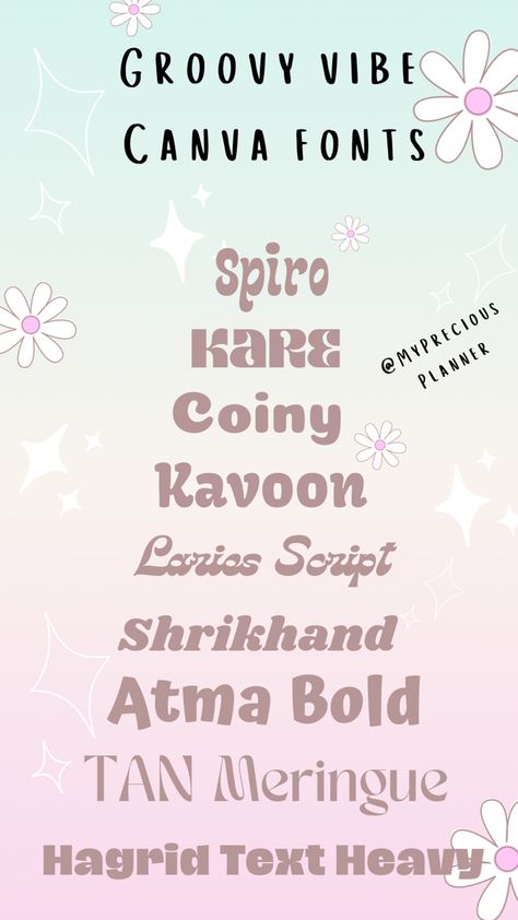 Cute as a button Groovy canva fonts for your next digital creation/design 😍 Use the fonts for: - Invitations - Posters - Cards - Digital wall art - Printable templates - Scrapbooking - Bullet journalling Give your prints a little bit of spice with these funky canva fonts! FOLLOW FOR MORE HACKS AND TIPS AND TRICKS ❤️ Summer Canva Fonts, Scrapbook Font Canva, Canvas Poster Design, Canva Cute Fonts, Canva Bubble Fonts, Fun Canva Fonts, Cute Canva Templates, Text Design Ideas, Cute Canva Fonts